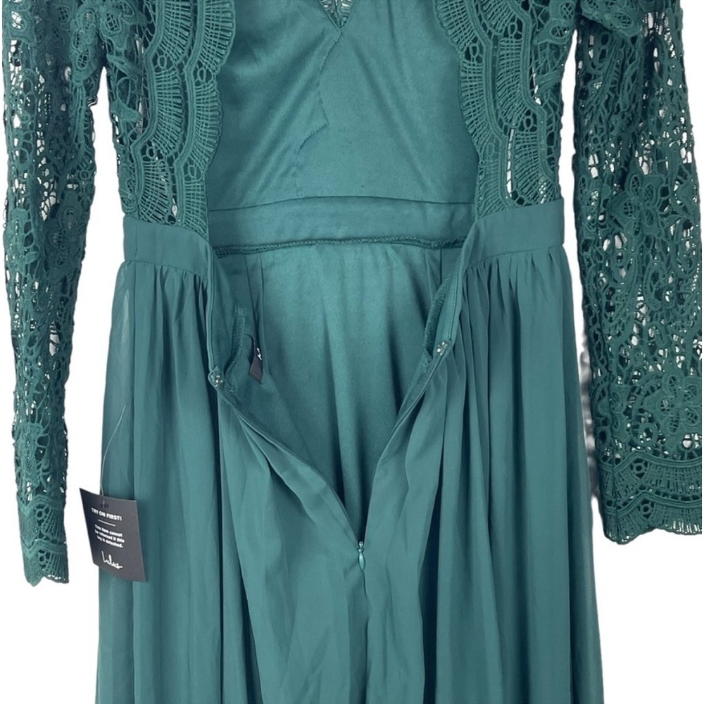 Lulu's Awaken My Love Forest Green Long Sleeve Lace Maxi Dress Size MED NWT - Picture 5 of 8